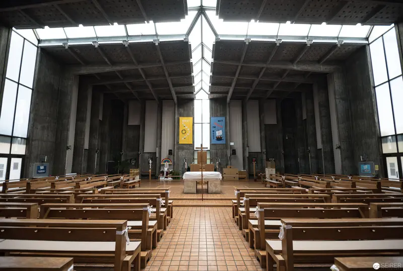 Interior View of Modern Church Architecture at Pfarre Oberbaumgarten, Vienna