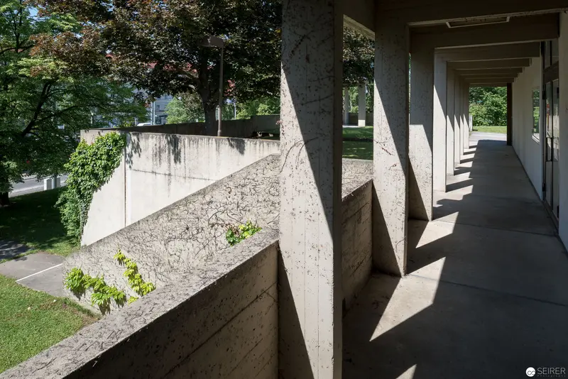 Concrete Passageway with Geometric Shadows at Architectural Photography Site, Vienna