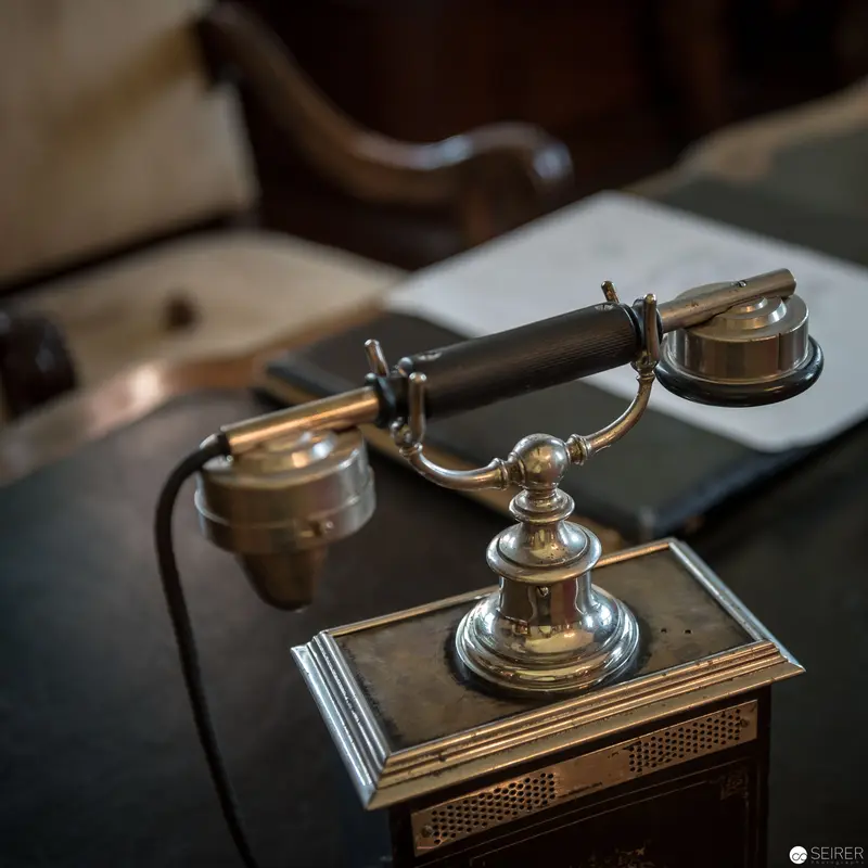 Vintage Brass Telephone on Ornate Base at Historical Schloss Eckartsau
