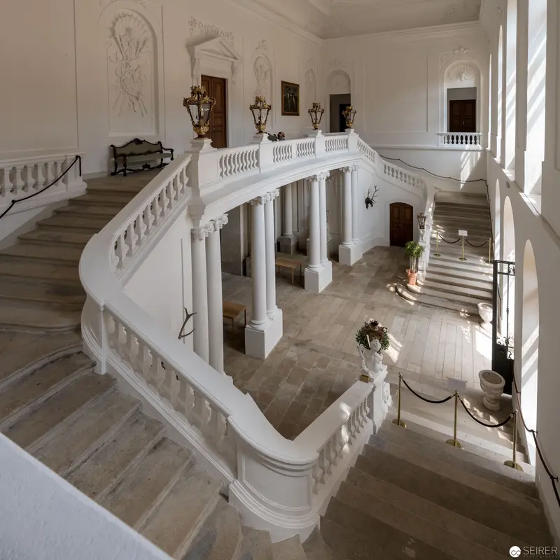 Elegant White Marble Staircase in Neoclassical Interior of Schloss Eckartsau