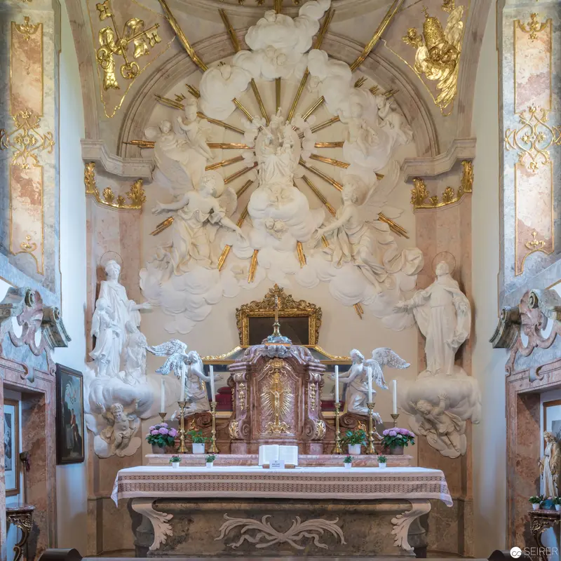 Baroque Interior of Schloss Eckartsau with Elaborate Altar and Celestial Sculptural Decoration
