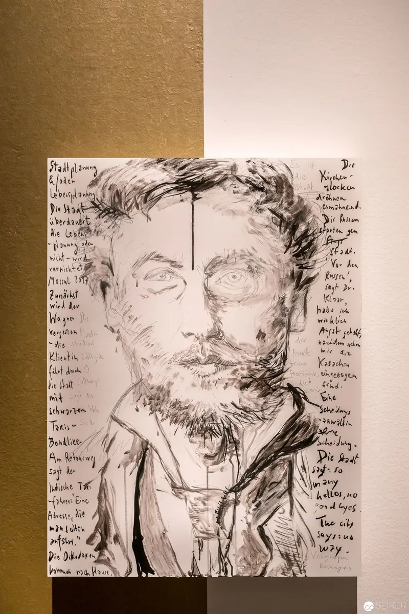 Expressive Portrait Sketch with Handwritten Annotations from 'Post Otto Wagner' Exhibition
