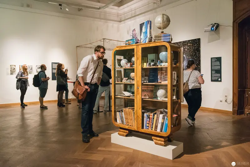 Asteroid Day Exhibition View with Vintage Vitrine at NHM Naturhistorisches Museum Wien