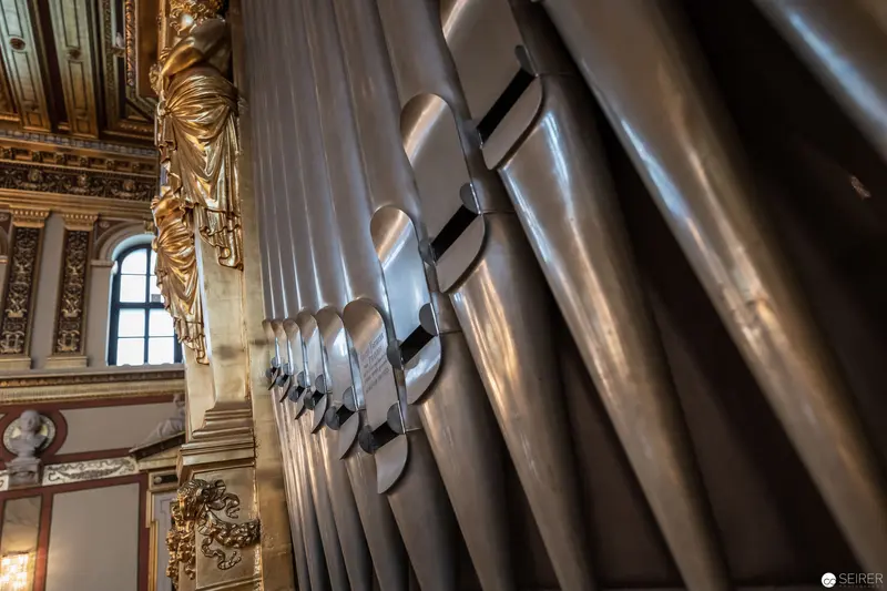 Gleaming Organ Pipes in Ornate Musikverein Concert Hall, Vienna