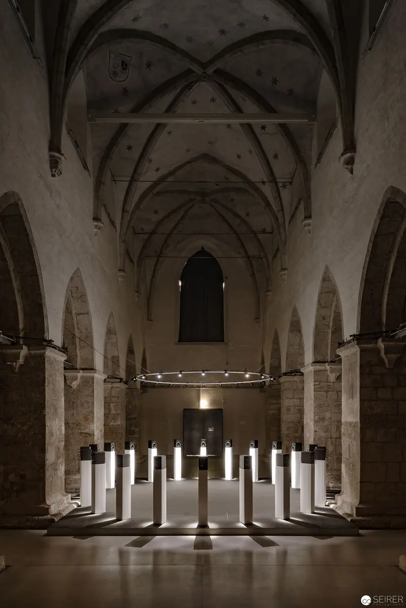 Eva Schlegel's "Spaces" Installation - Illuminated Candles in Gothic Church Interior