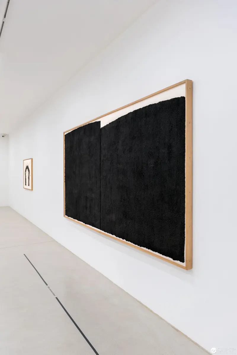 Black Minimalist Artwork in White Gallery Space: Eva Schlegel Exhibition Perspective