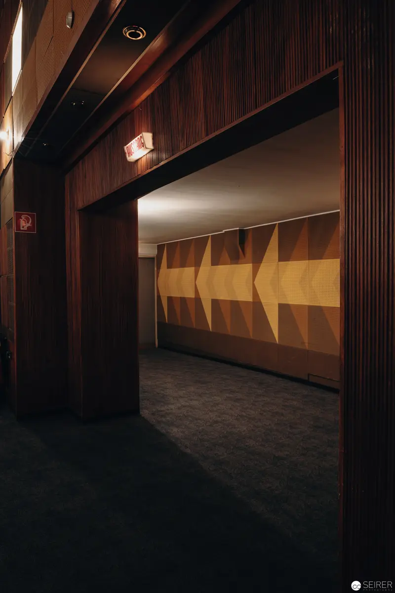 Architectural Interior of Gartenbaukino Cinema with Geometric Wall Artwork