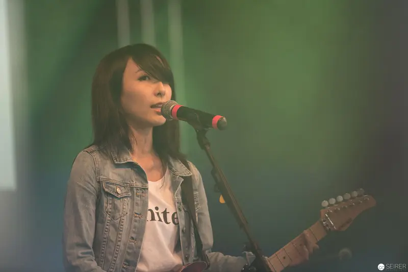 Haruka Performing at AniNite 2018 in Denim Jacket and Guitar