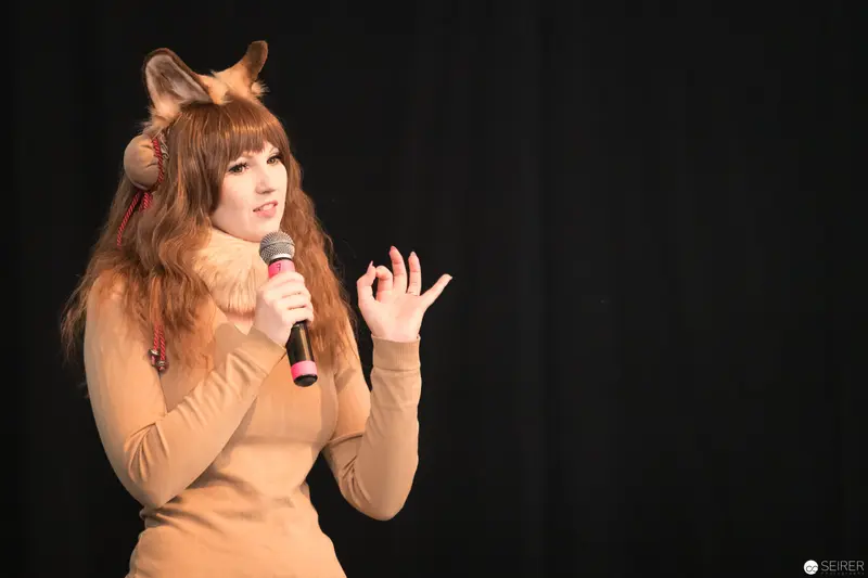 AniNite 2018: Costumed Performer with Microphone on Dark Stage