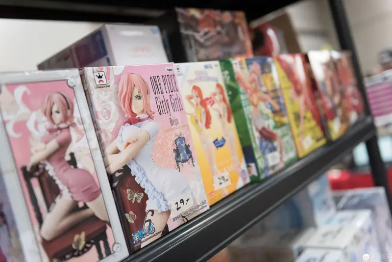 Colorful Manga and Anime Merchandise Display on Retail Shelves