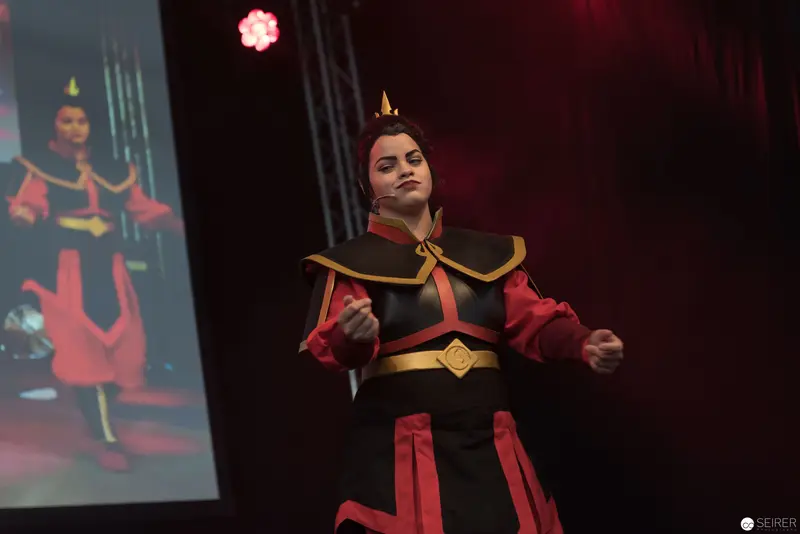 Cosplayer Portraying Fire Nation Character from Avatar: The Last Airbender Performance