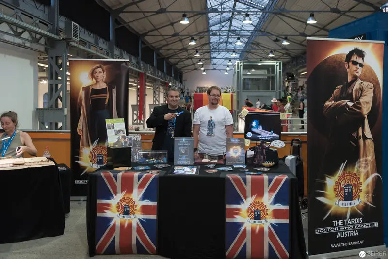 British Sci-Fi Television Promotional Booth at Convention with Union Jack Display