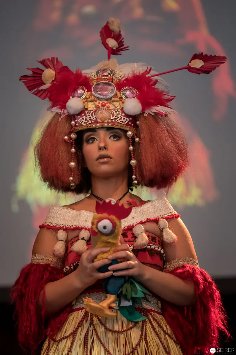 Ceremonial Performance Costume with Elaborate Feathered Headdress and Ornate Styling