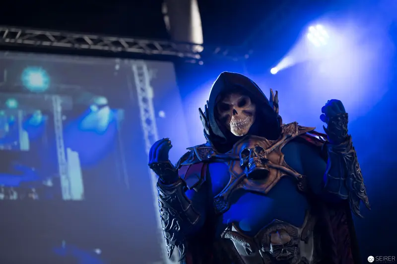 Skeletal Cosplay Performer in Blue Stage Lighting at AniNite 2018