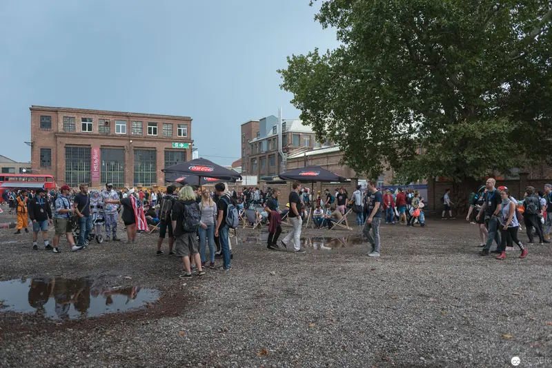 AniNite 2018 Festival Attendees Gathering in Outdoor Urban Event Space