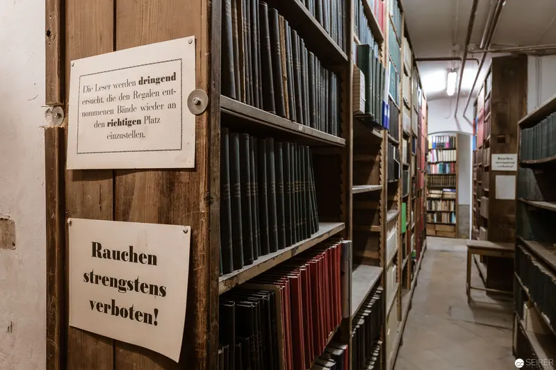 Archival Stacks with Prohibition Signs in German Library Storage