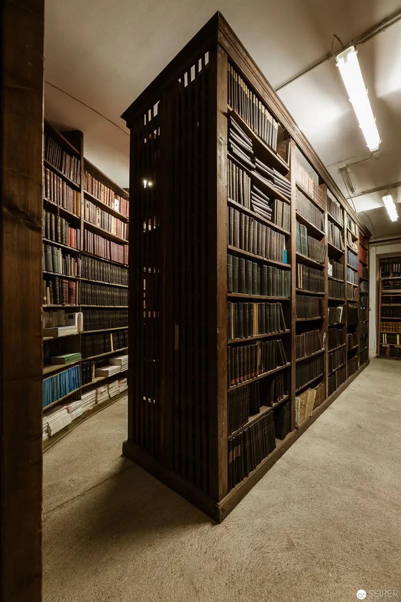 Archival Book Stacks with Linear Shelving in Monochromatic Interior