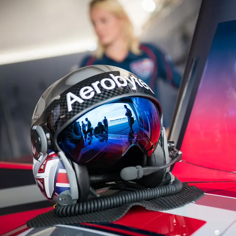 Aerobrake Helmet Reflecting Silhouettes at Red Bull Air Race Event