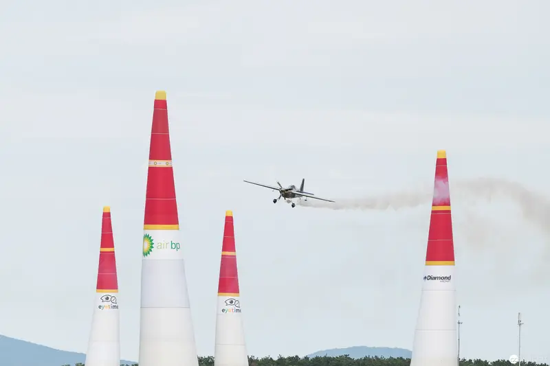 Red Bull Air Race Precision Flying Between Distinctive Red-Capped Pylons