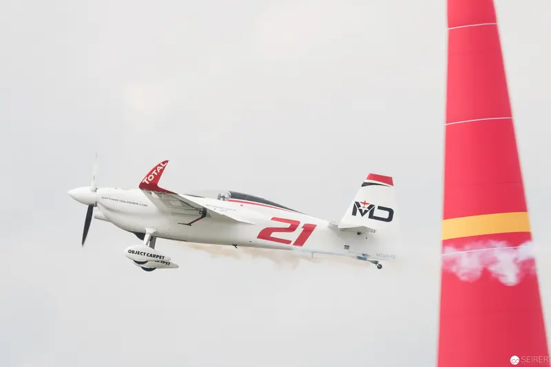 Red Bull Air Race Competitor Aircraft No. 21 in Dynamic Flight Sequence