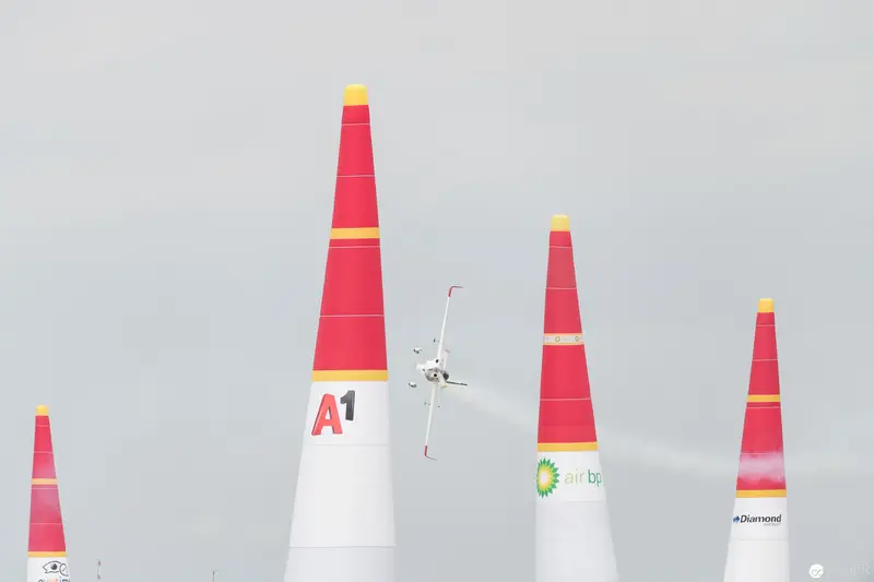 Red Bull Air Race Pylons with Branded Markers and Wind Indicator