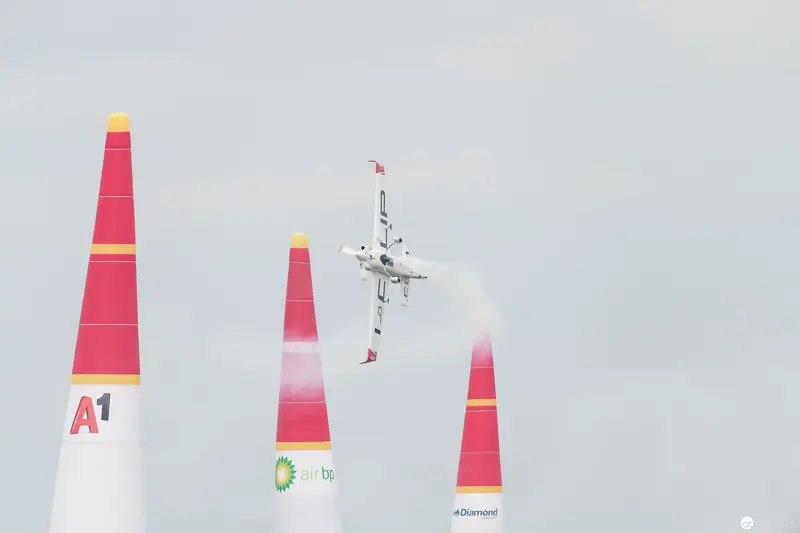 Red Bull Air Race Pylons with Aerial Performance Aircraft Mid-Flight