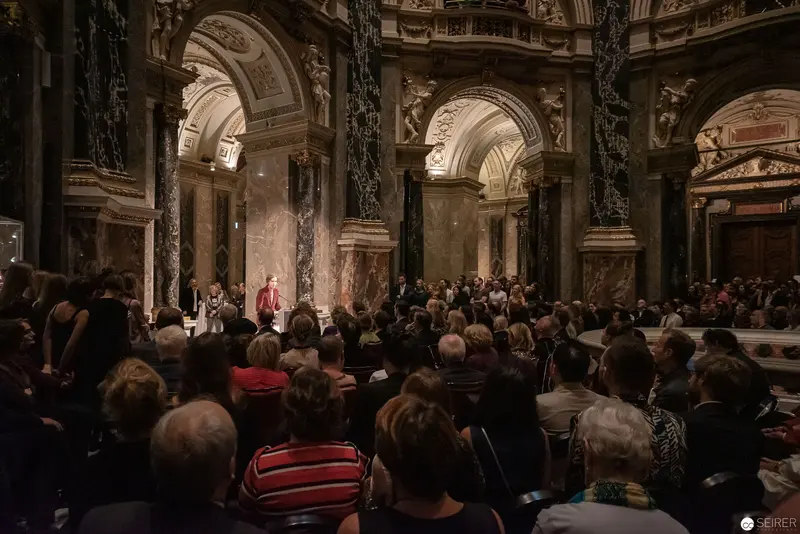 Crowded Religious Service in Ornate Baroque Cathedral Interior