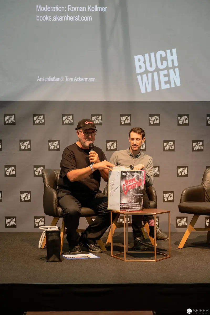 Buch Wien Literary Event: Two Authors Discussing Publication on Stage