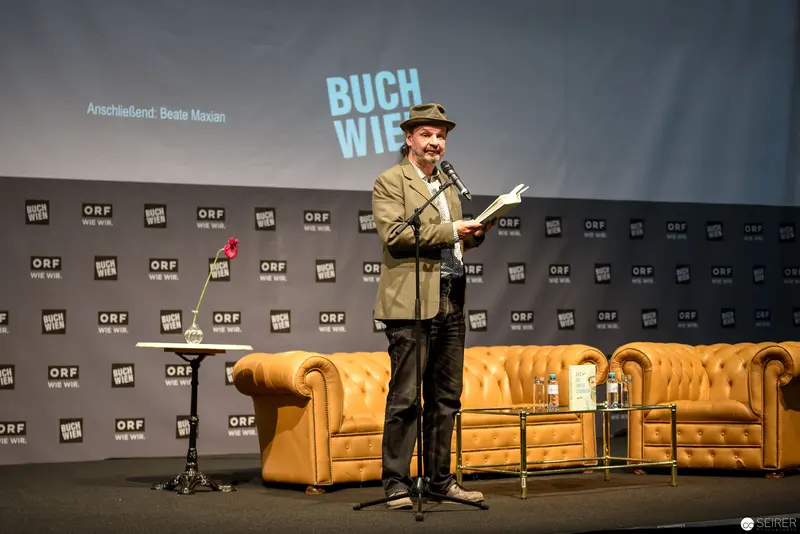 Bernd Flessner Presenting "Der kleine Major Tom" at Buch Wien Event
