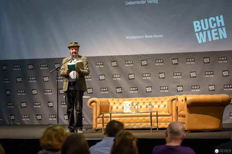 Bernd Flessner Presenting "Der kleine Major Tom" at Buch Wien Literary Event