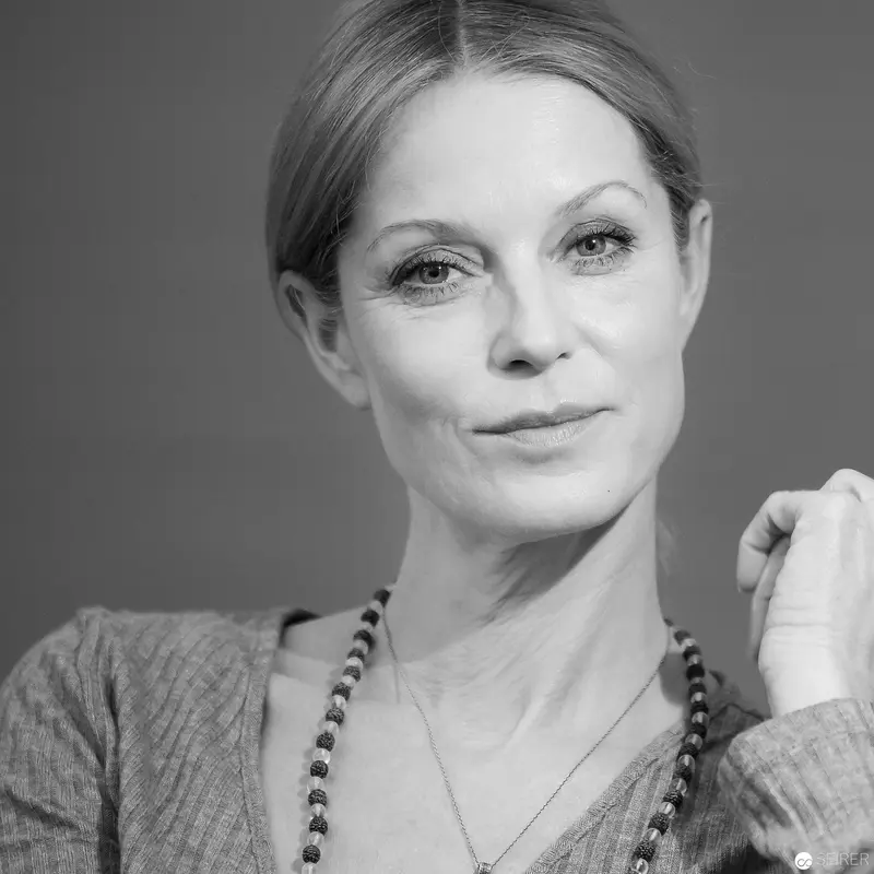 Mid-Century Portrait of Woman in Grayscale with Textured Sweater and Necklace