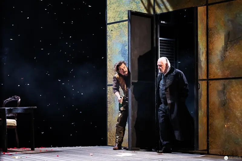 Lakrimosa and Zenobius Meet in Shadowy Stage Doorway During Theatrical Performance