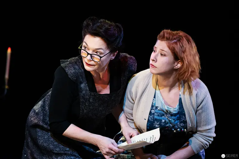 Two Characters in Dramatic Stage Performance, Intimate Theatrical Moment