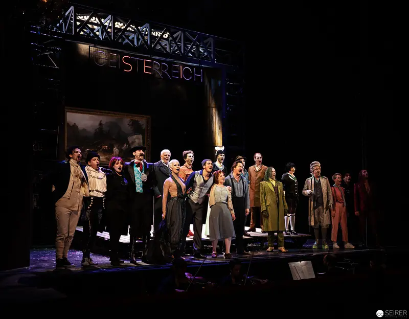 Stage Ensemble of "Fortunatus" at Österreich Theater, Dramatic Theatrical Tableau