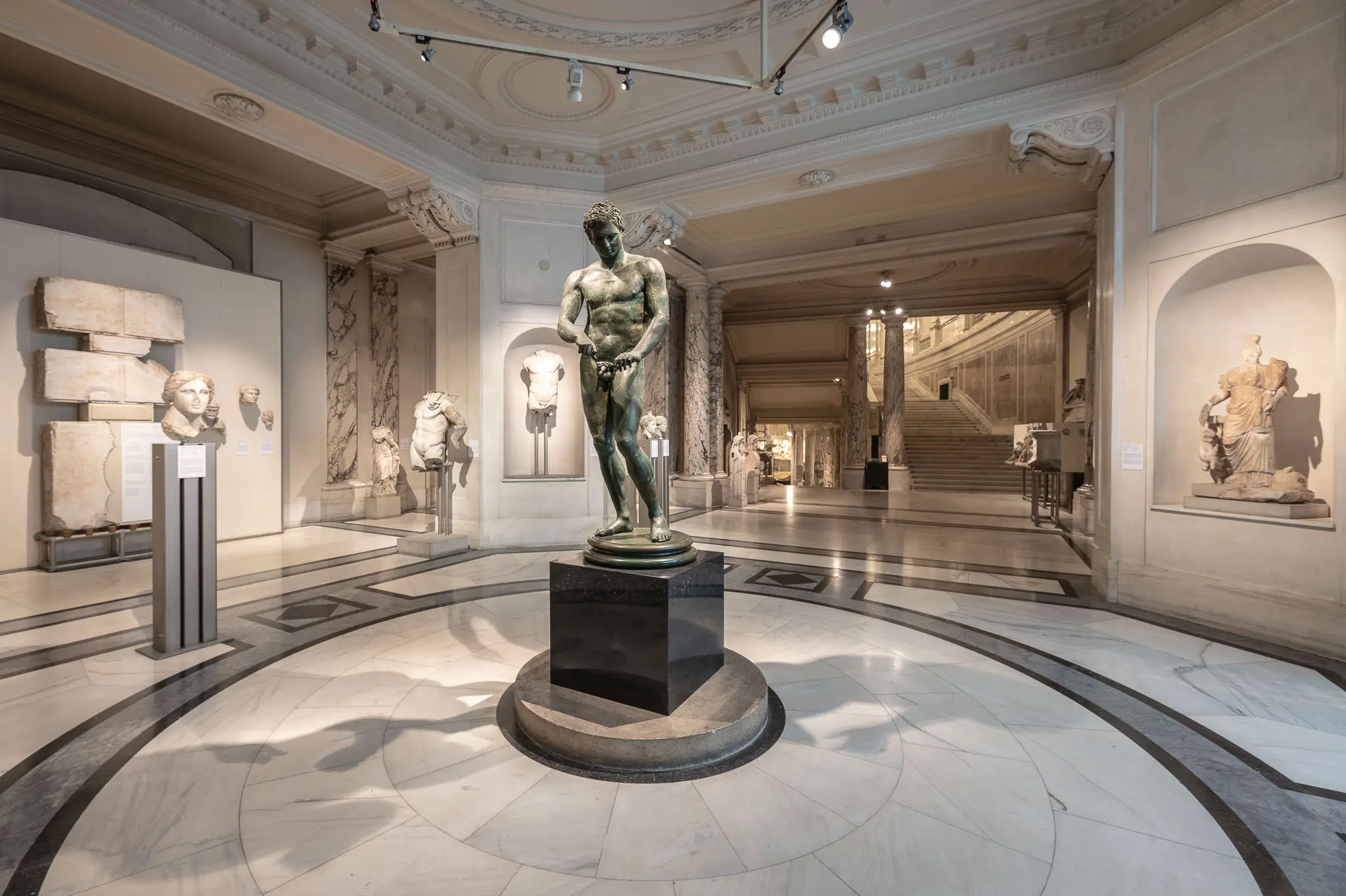 Classical Sculpture Gallery Interior with Marble Floors and Neoclassical Architectural Details