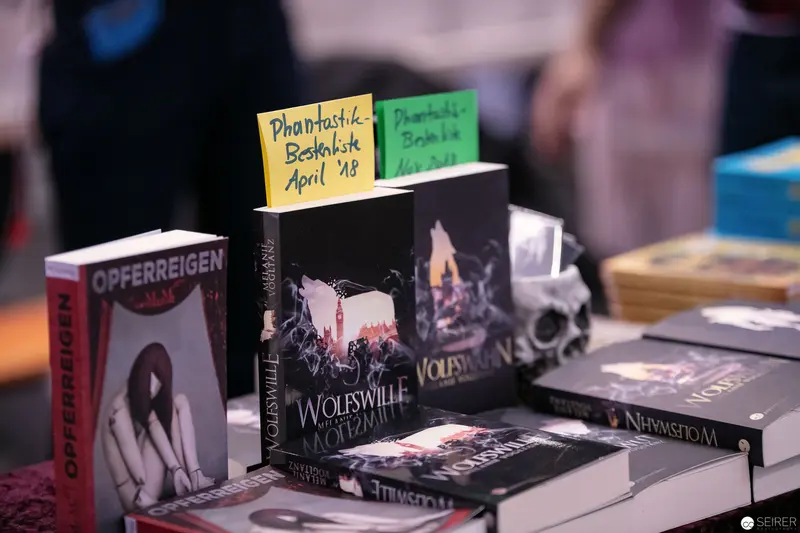 Phantastik-Buchmesse Book Display at Vienna Event, April 2018