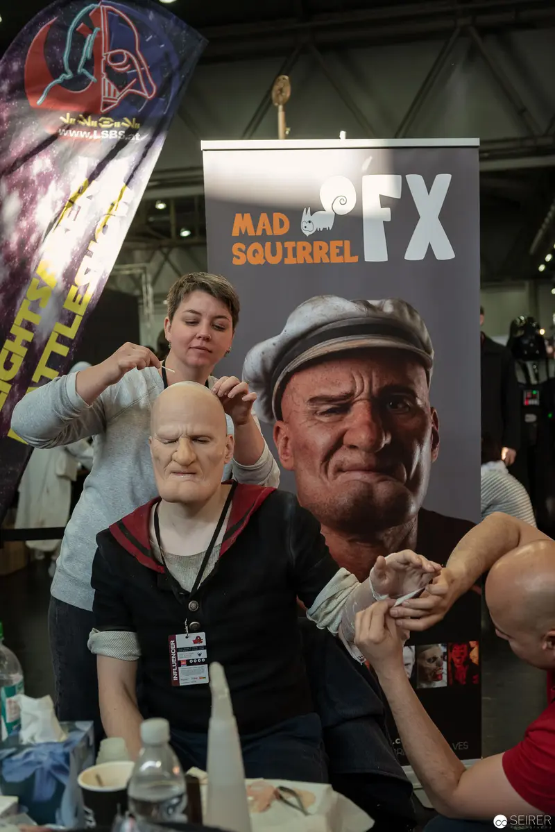 Mad Squirrel VFX Booth Demonstration at Comic Convention with Prosthetic Makeup Display