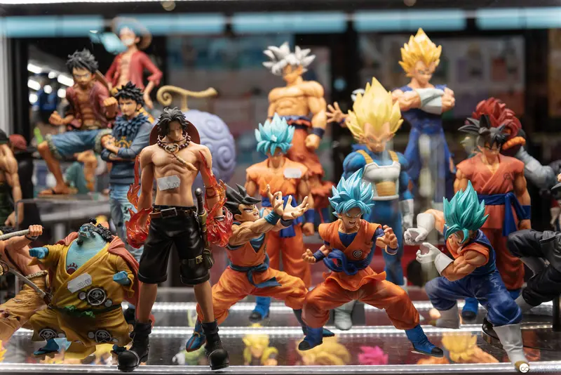 Diverse Dragon Ball Figure Display at Collector's Exhibition, Multiple Character Poses