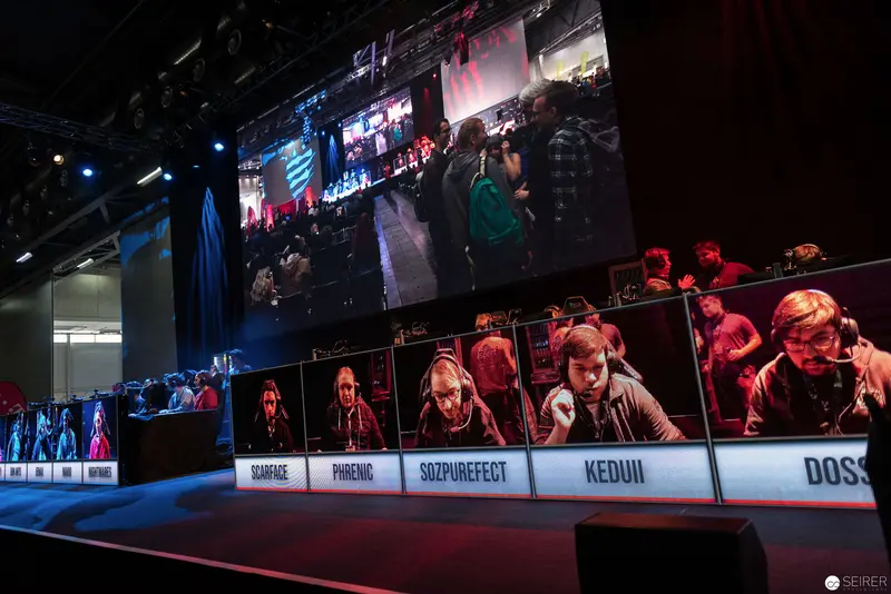 Professional Esports Players Competing at Major Gaming Tournament Stage
