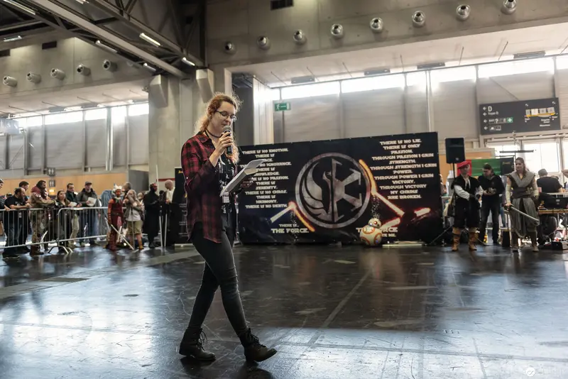 Presenter in Plaid at Vienna ComicCon 2018 Event Space