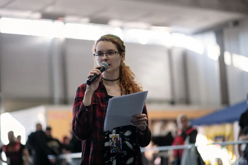 VIECC 2018: Speaker in Plaid Shirt Addressing Comic Convention Audience