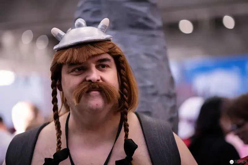 Viking-Themed Cosplayer with Braided Hair and Horned Helmet at Vienna ComicCon 2018
