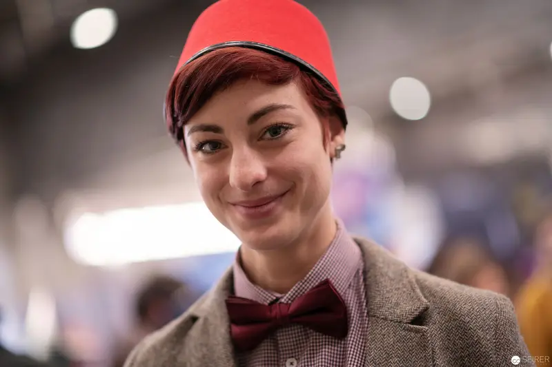 Cosplayer in Red Cap and Burgundy Bowtie at Vienna ComicCon 2018