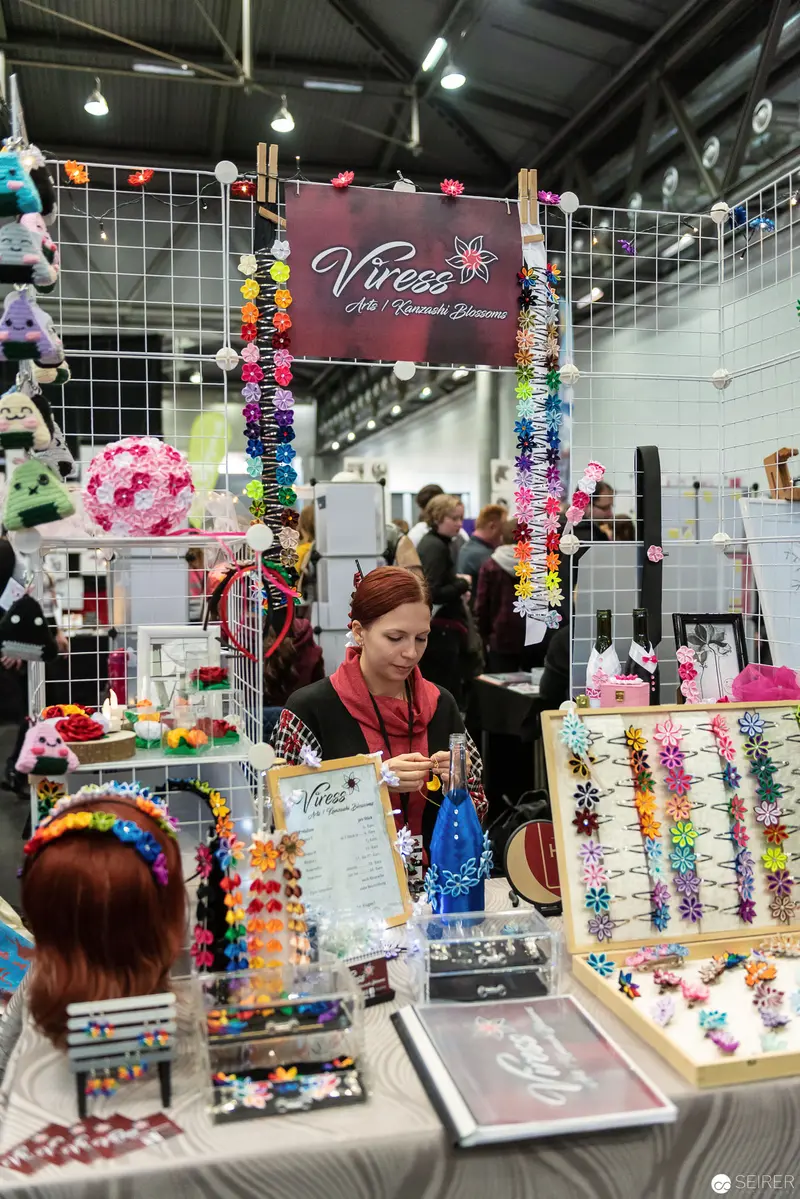 Vivesse Booth Display at Craft Fair with Colorful Handmade Accessories