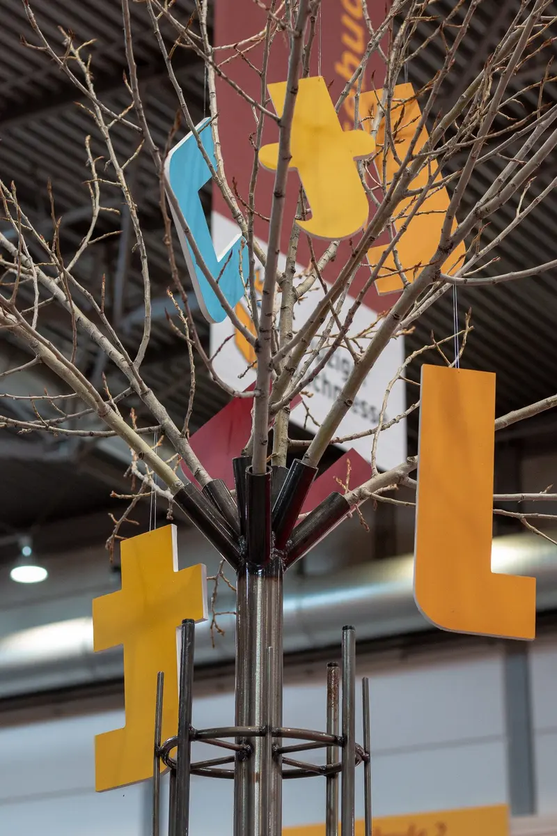 Abstract Geometric Elements Suspended on Bare Branch Structure