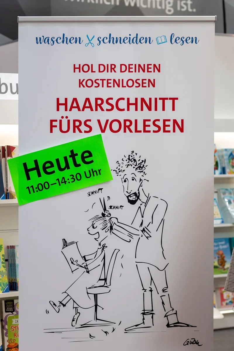 Free Haircut Promotion Poster with Illustrated Hairdressing Scene