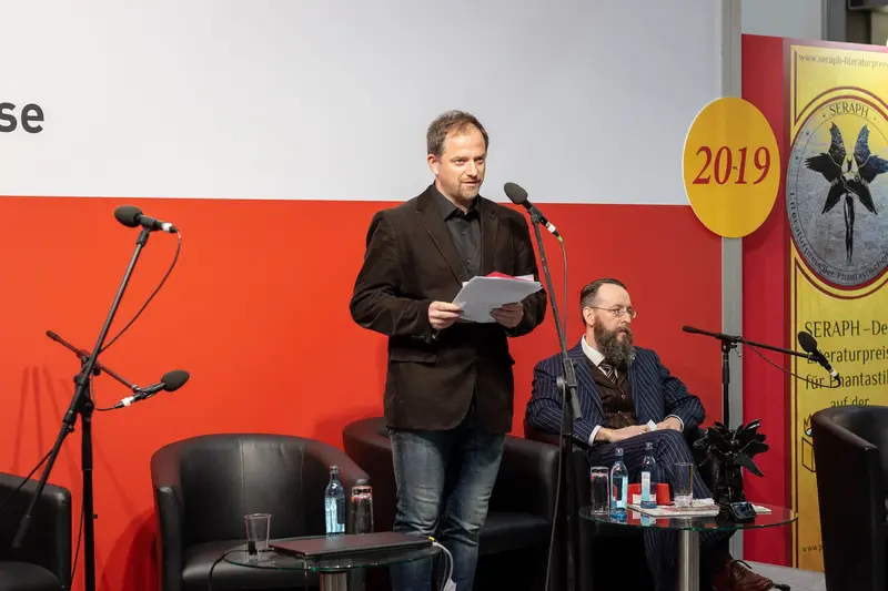 Seraph Literary Event 2019 with Two Speakers at Podium