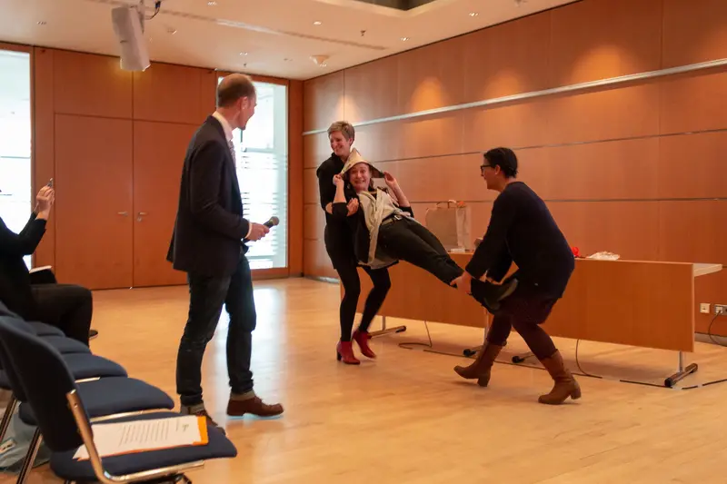 Corporate Workshop Participants Demonstrating Dynamic Physical Interaction Scenario