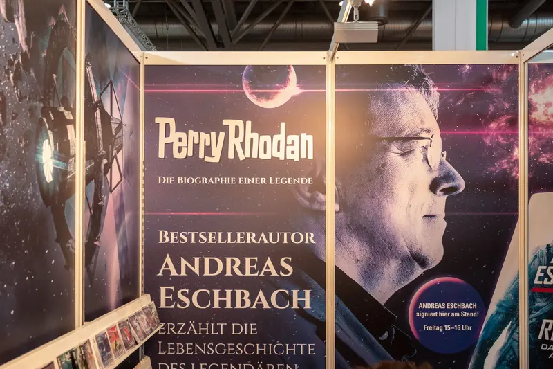 Andreas Eschbach's Perry Rhodan Biography Display at Book Fair or Exhibition