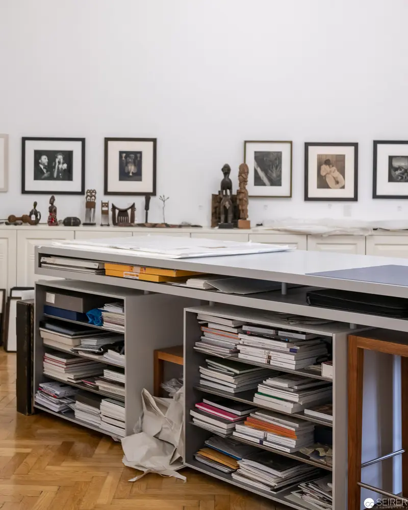 Interior Study of Scholarly Workspace with Photographic Archives and Artwork
